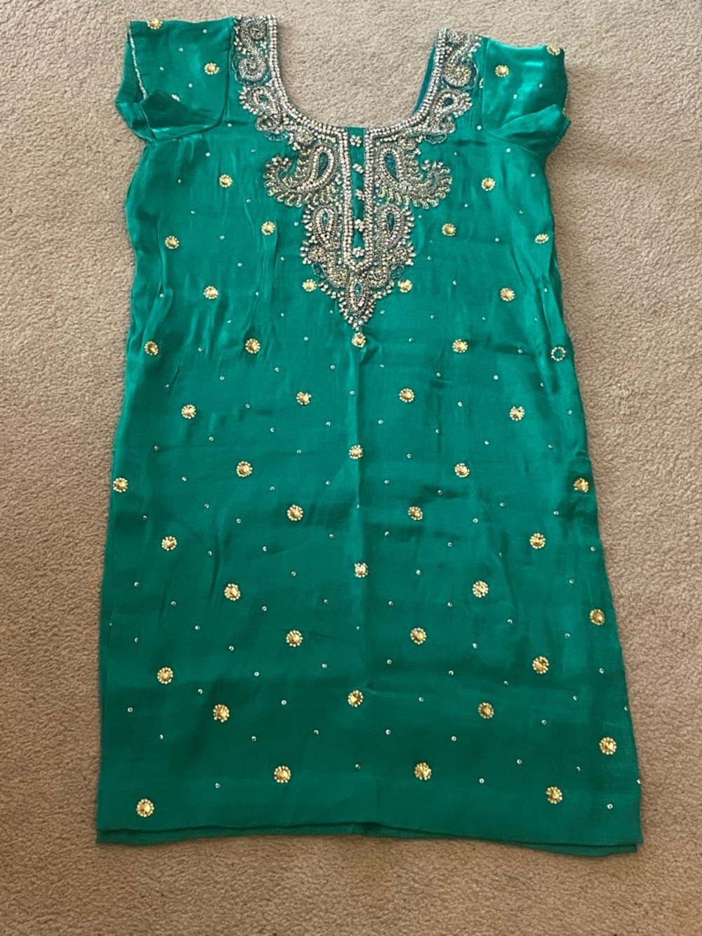 Green Salwar with silver rhinestone embroidery
